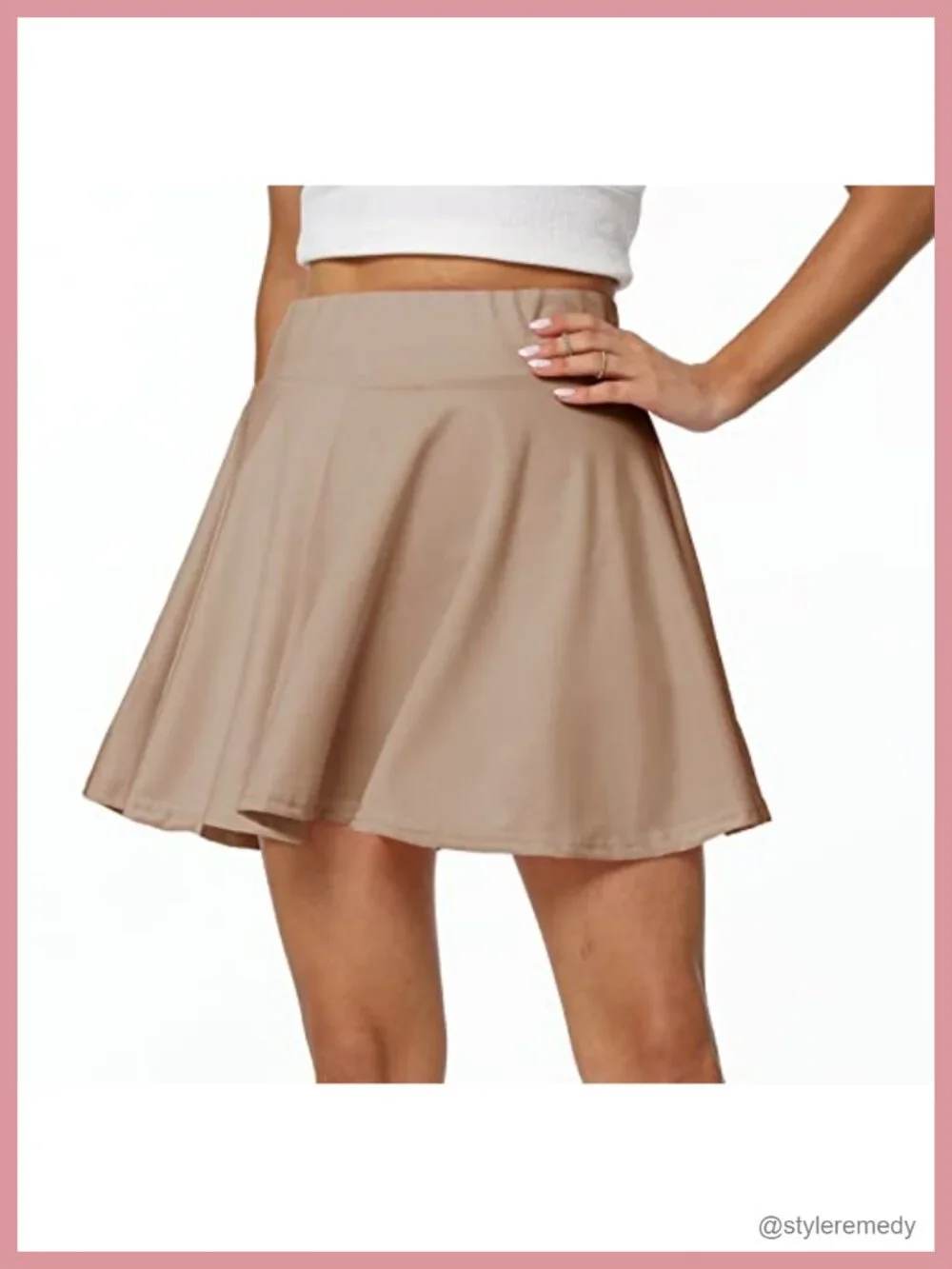 Women's High Waist Flared Pleated Skater Skirt with Built-in Shorts